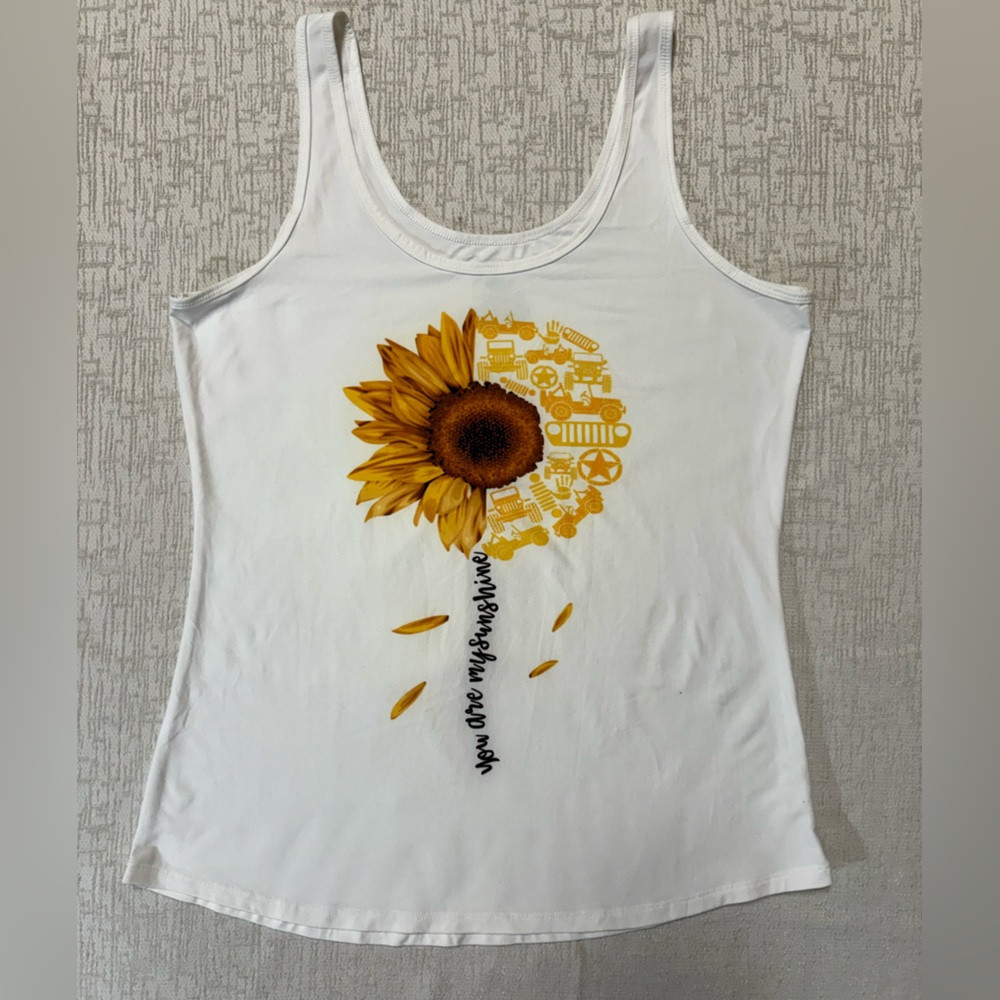 Keep White Tank Top with Sunflower and Yellow Accents fits like xl